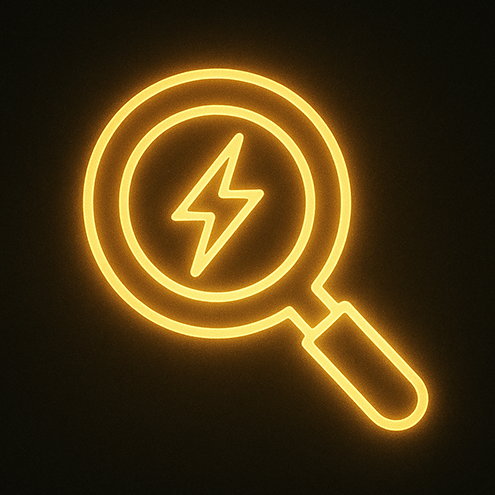 Myth-Busting overview icon — magnifying glass with lightning